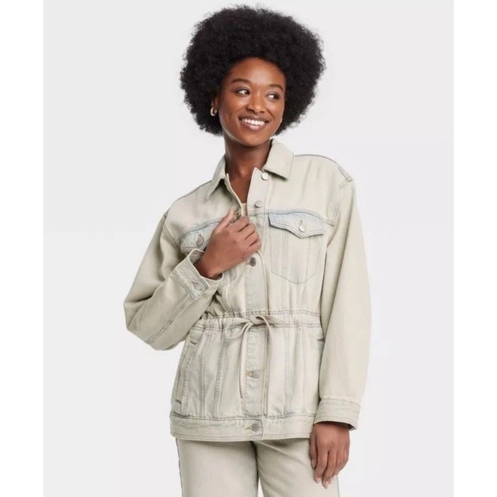 Women's Size Large Denim Cinched Jacket - Universal Thread - Light Wash Jean